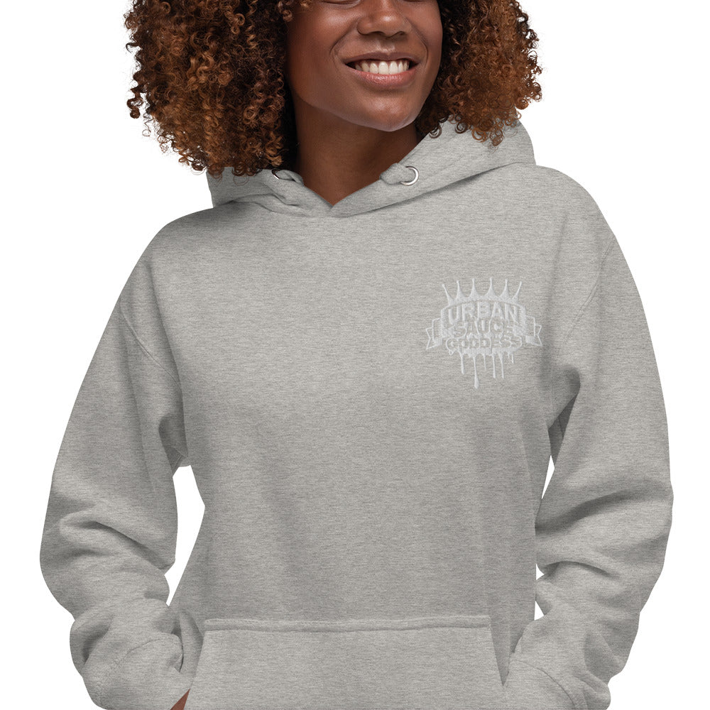 Sauce Goddess White Embroidered Logo Hoodie
