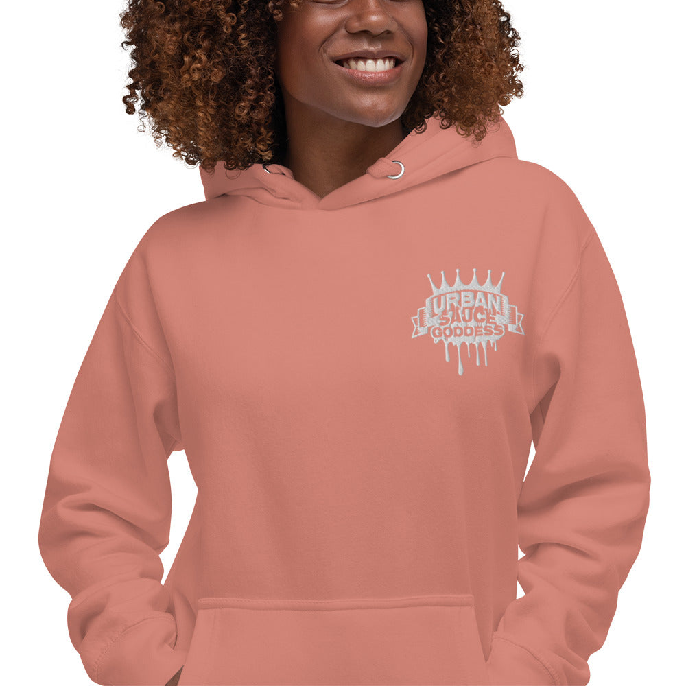 Sauce Goddess White Embroidered Logo Hoodie
