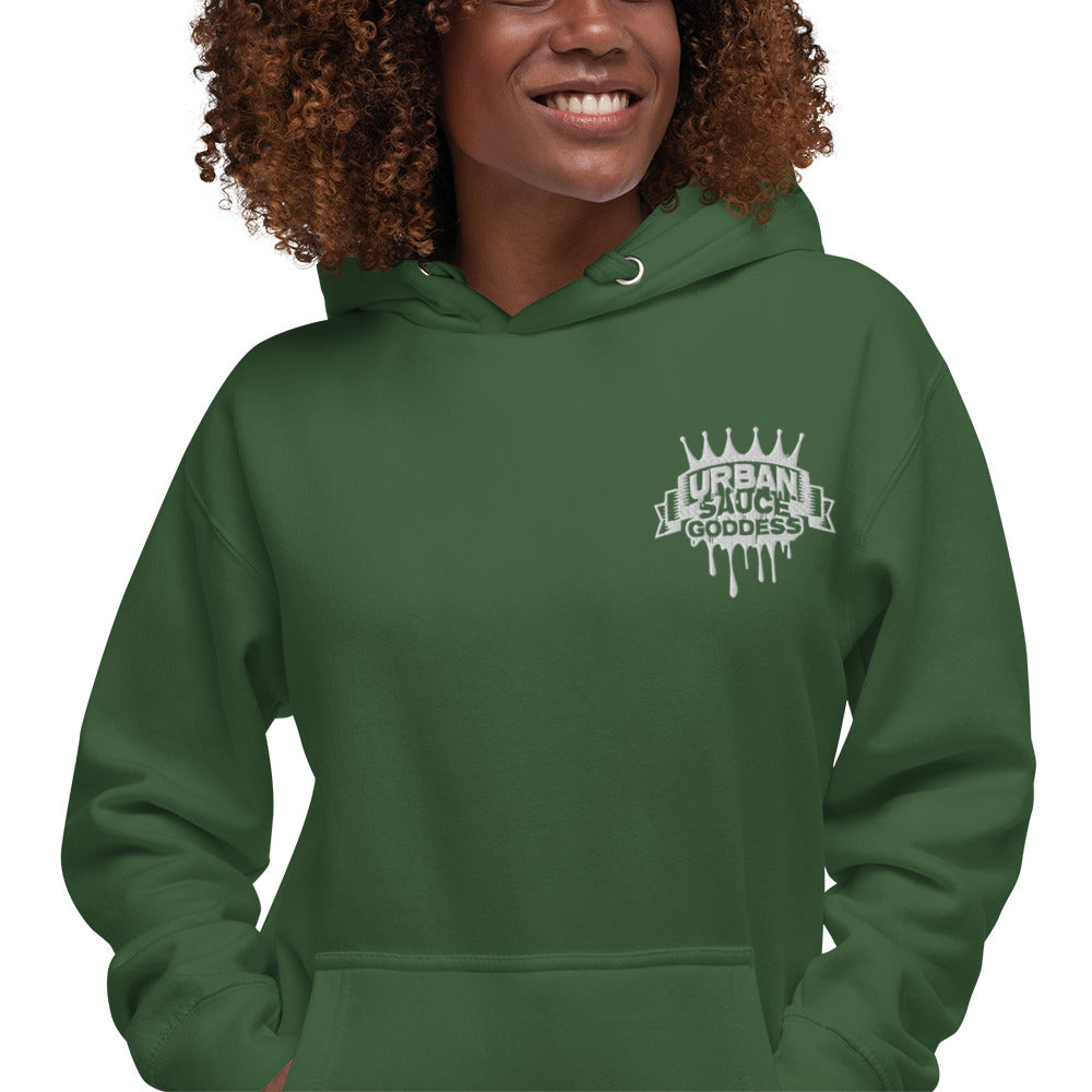 Sauce Goddess White Embroidered Logo Hoodie