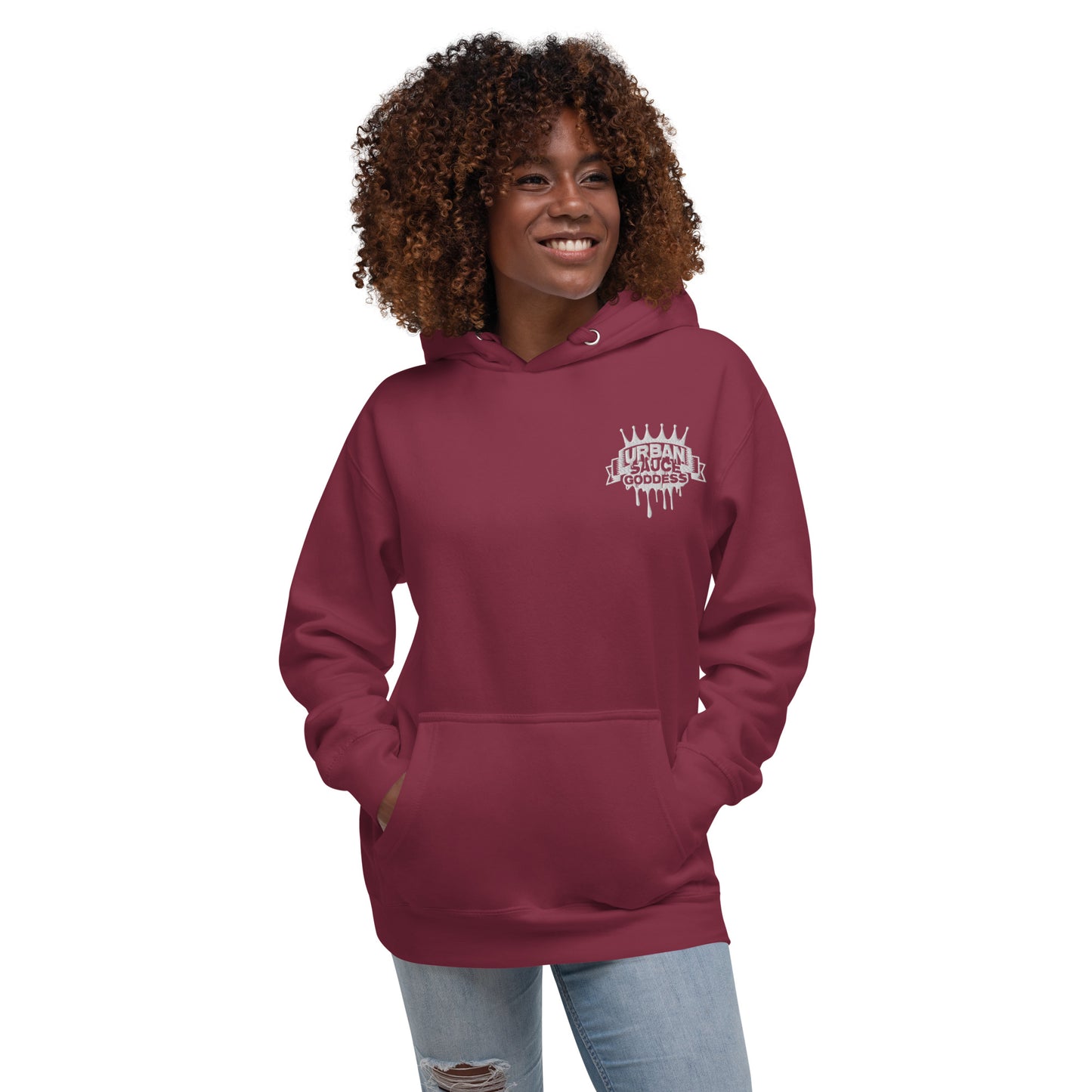 Sauce Goddess White Embroidered Logo Hoodie