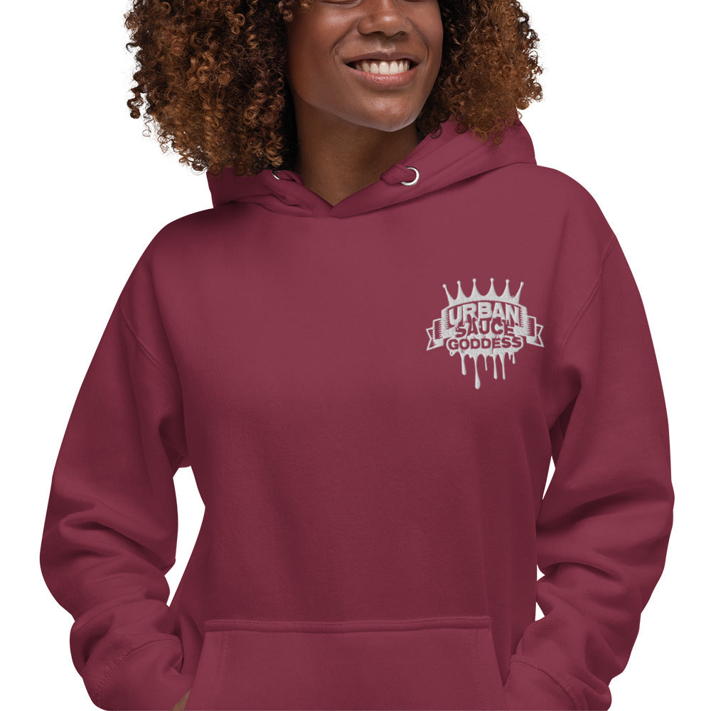 Sauce Goddess White Embroidered Logo Hoodie