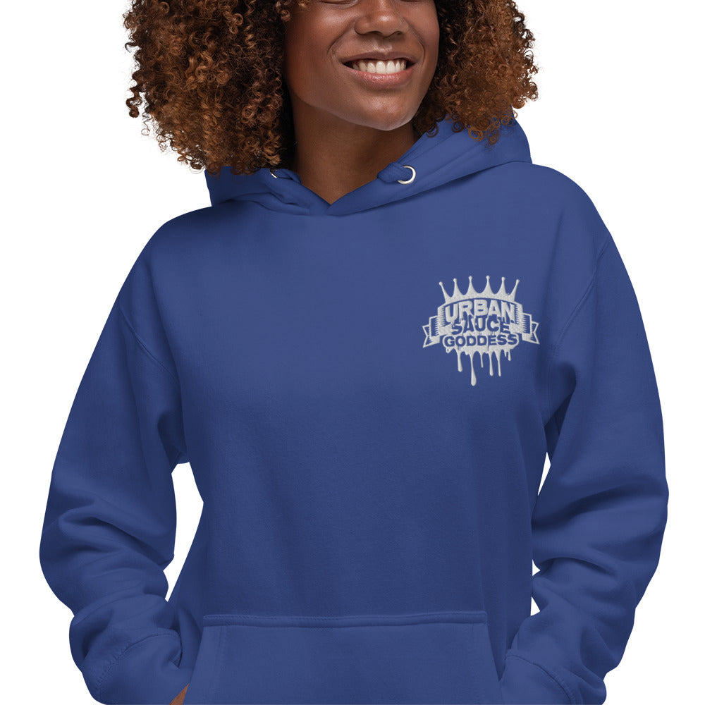Sauce Goddess White Embroidered Logo Hoodie