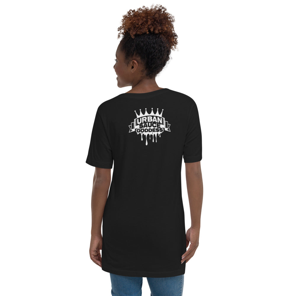 Sauce Goddess Black Short Sleeve V-Neck T-Shirt-Adulthood