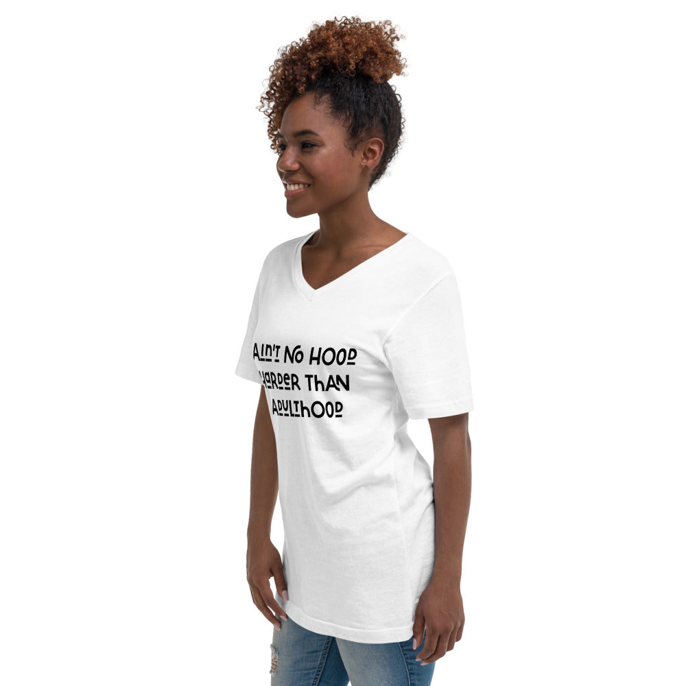 Sauce Goddess White Short Sleeve V-Neck T-Shirt-Adulthood