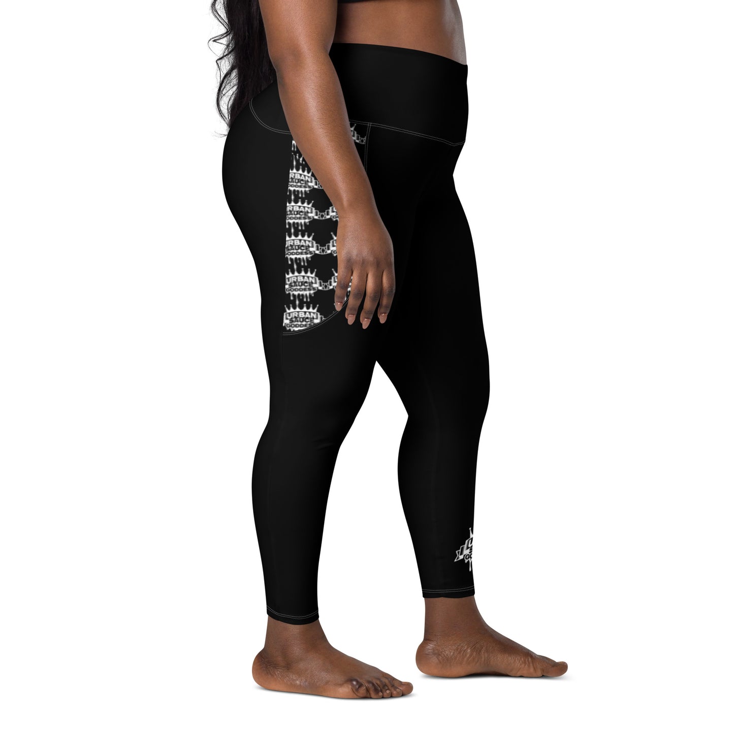 Sauce Goddess Black Leggings with white logo pockets