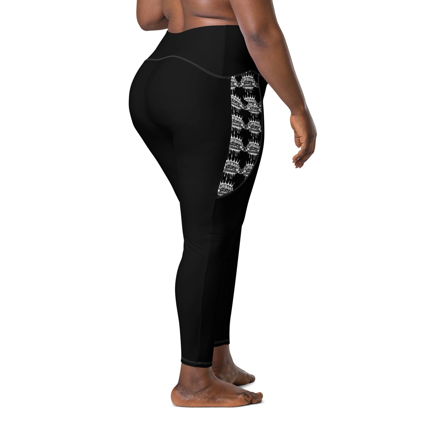 Sauce Goddess Black Leggings with white logo pockets