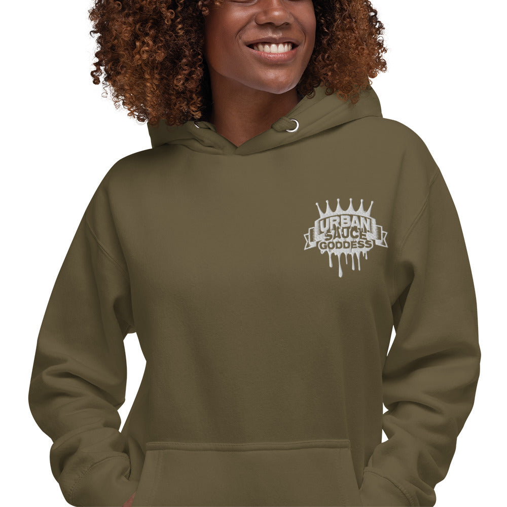 Sauce Goddess White Embroidered Logo Hoodie