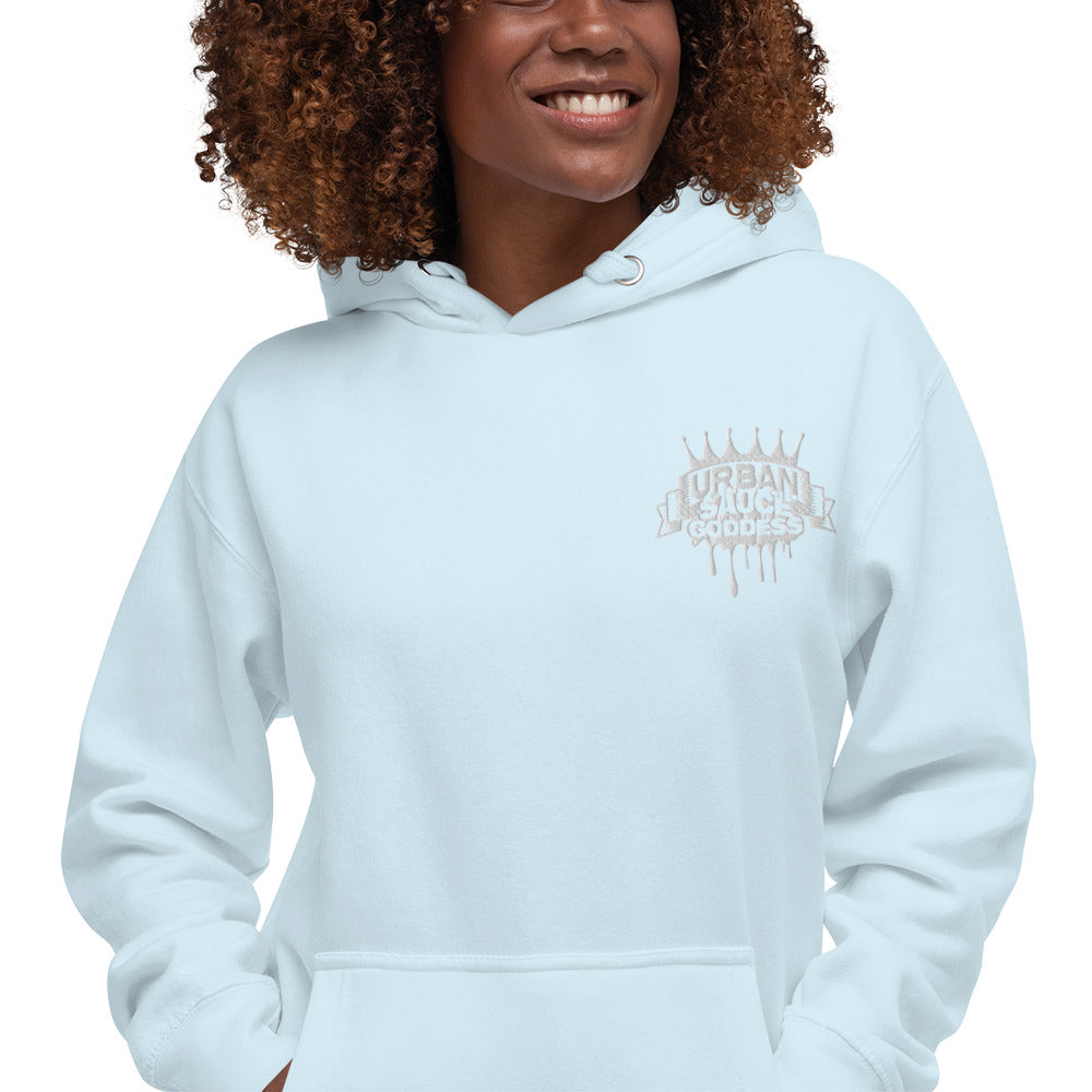 Sauce Goddess White Embroidered Logo Hoodie